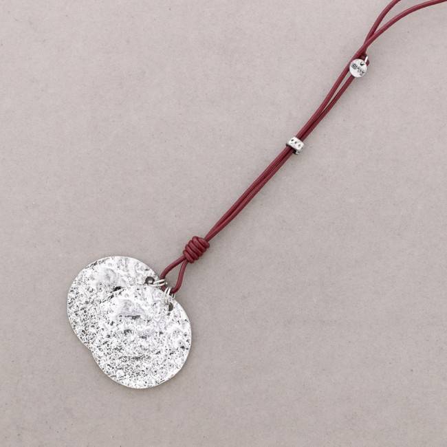 LONG LEATHER NECKLACE METAL PENDANT