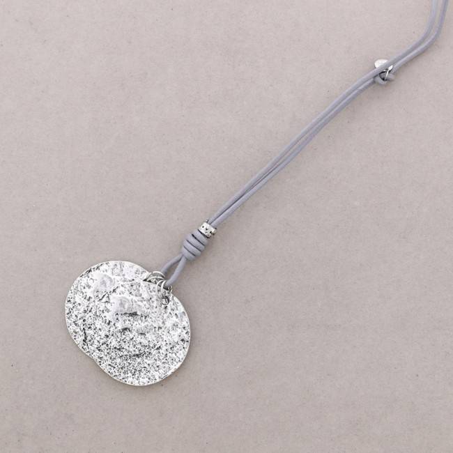 LONG LEATHER NECKLACE METAL PENDANT