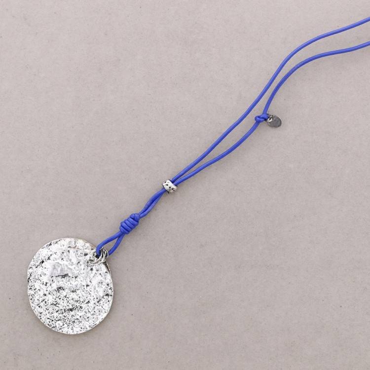 LONG LEATHER NECKLACE METAL PENDANT