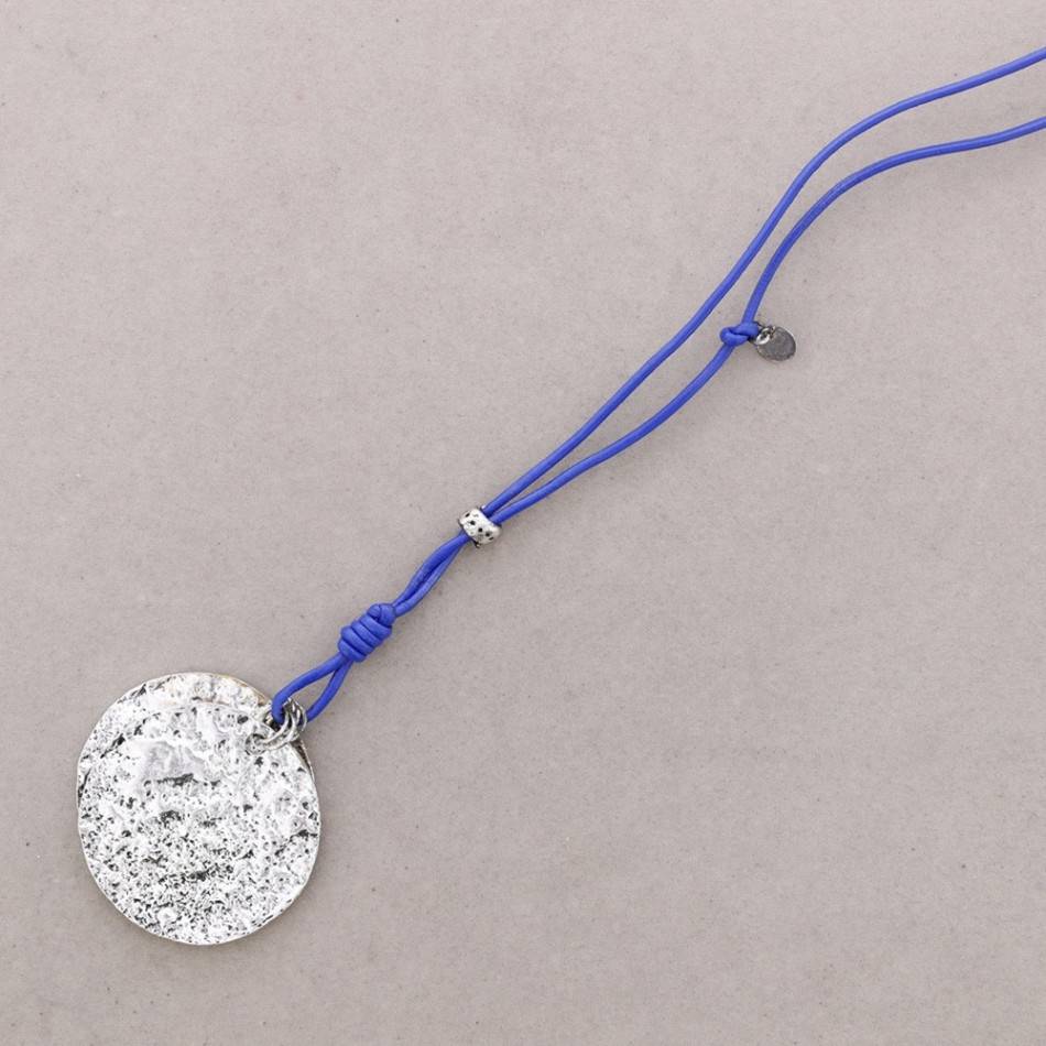 LONG LEATHER NECKLACE METAL PENDANT
