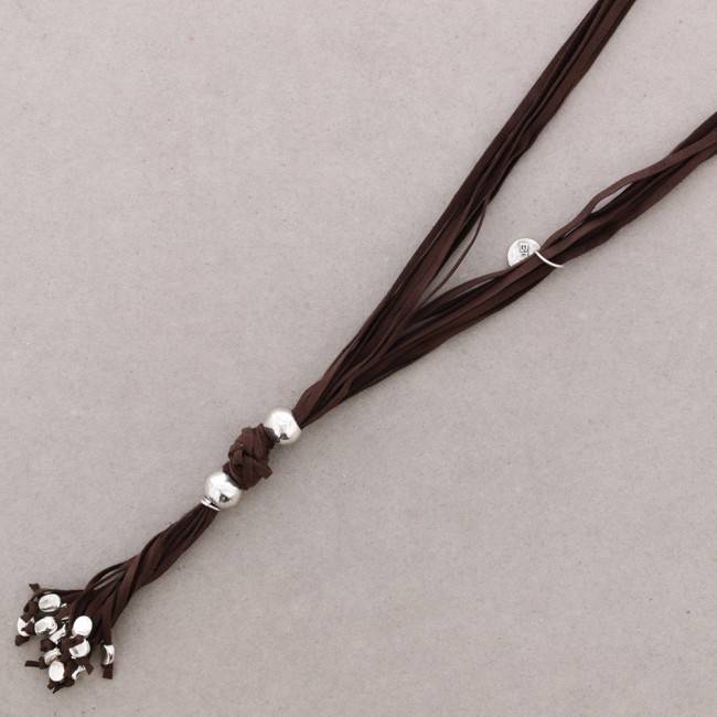 LONG SUEDE NECKLACE WITH METAL BEADS