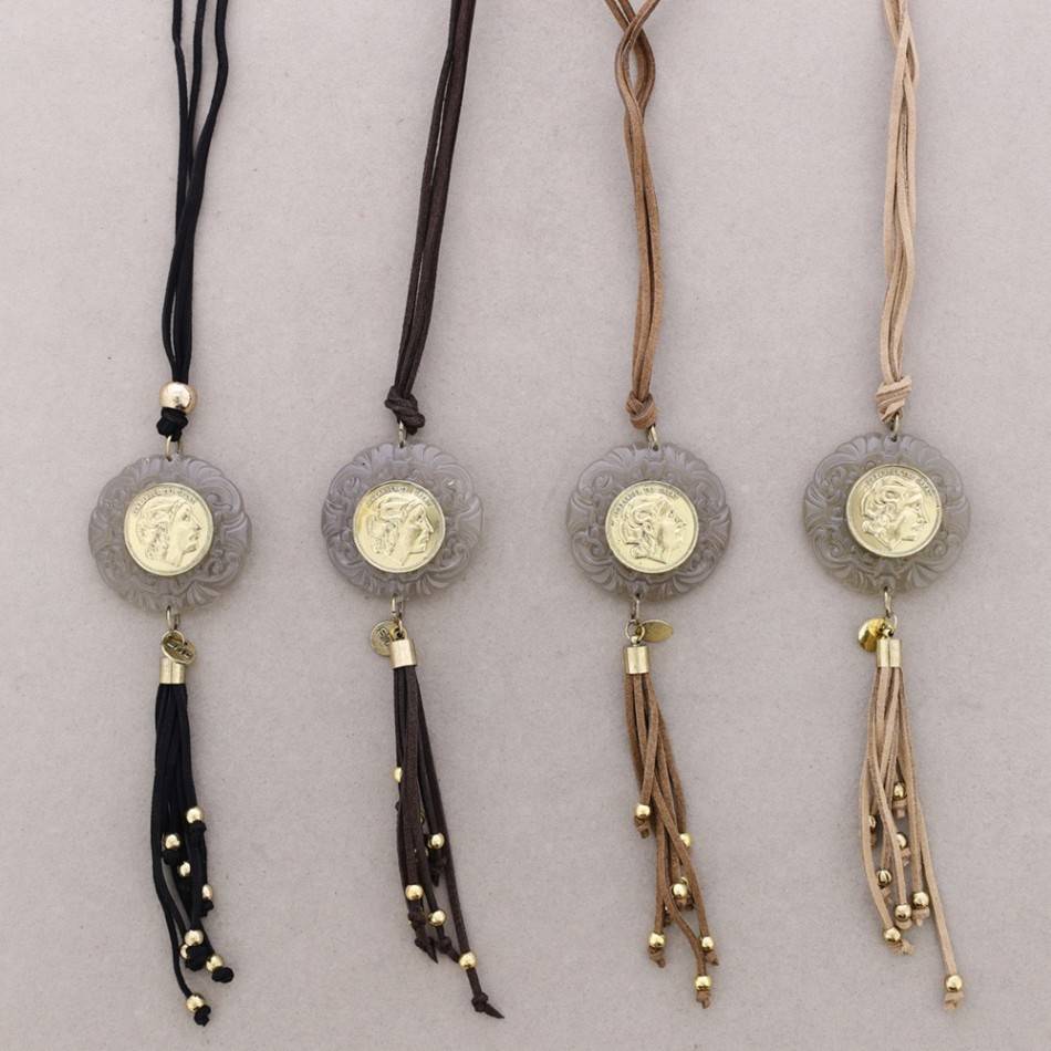 LONG NECKLACE METAL STONE PENDANT