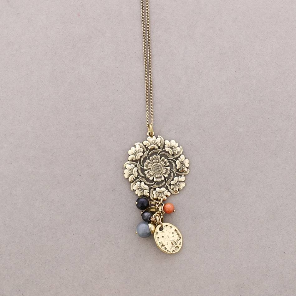 COLLAR LARGO CUENTAS METAL PIEDRAS
