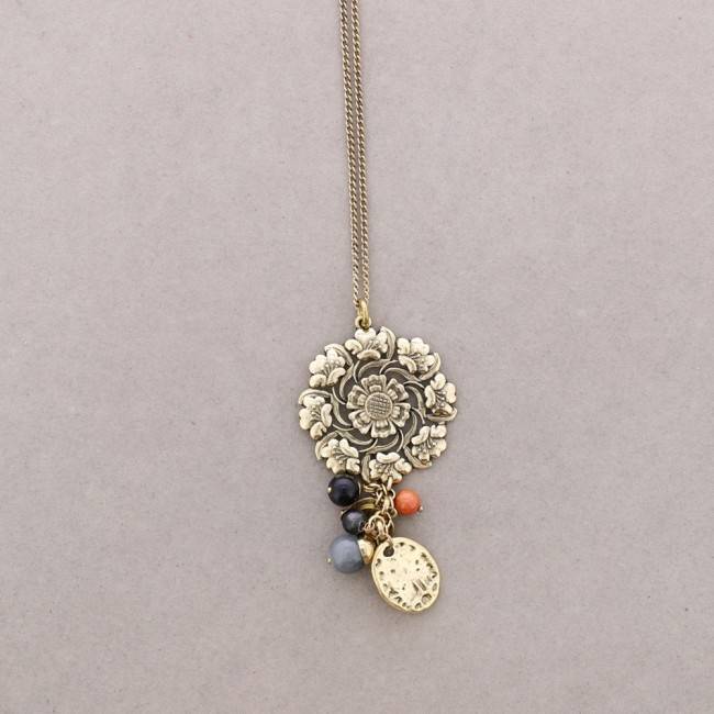 COLLAR LARGO CUENTAS METAL PIEDRAS