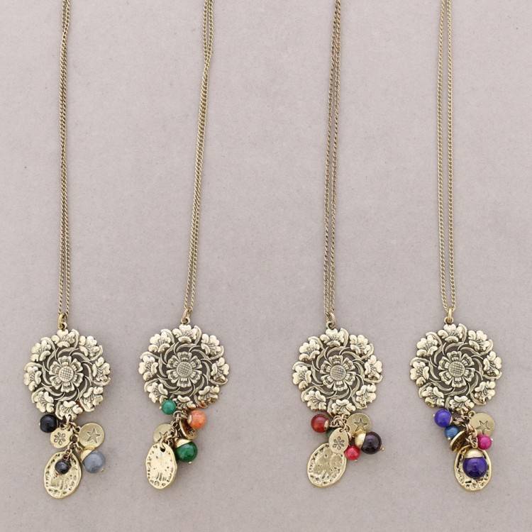 LONG NECKLACE METAL STONE BEADS 2