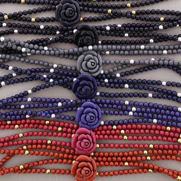 COLLAR LARGO CUENTAS METAL RESINA FLOR 2