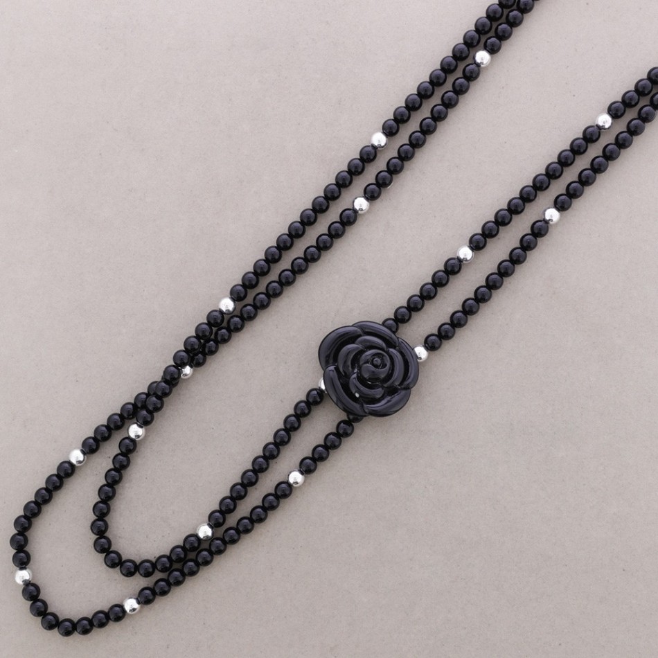 LONG METAL RESIN FLOWER BEAD NECKLACE