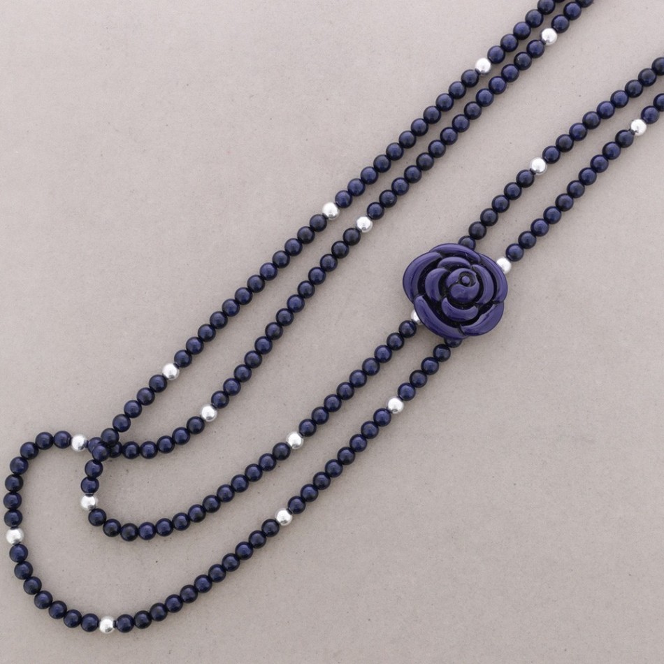 LONG METAL RESIN FLOWER BEAD NECKLACE