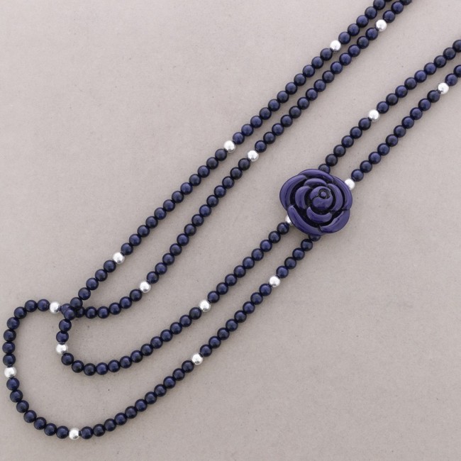 LONG METAL RESIN FLOWER BEAD NECKLACE