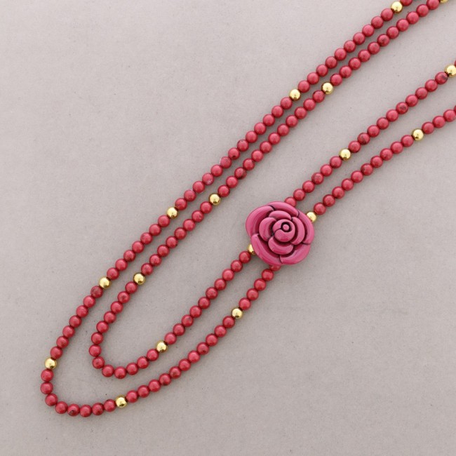 LONG METAL RESIN FLOWER BEAD NECKLACE