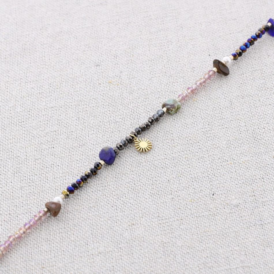 STEEL SHORT NECKLACE CRYSTALS STONES