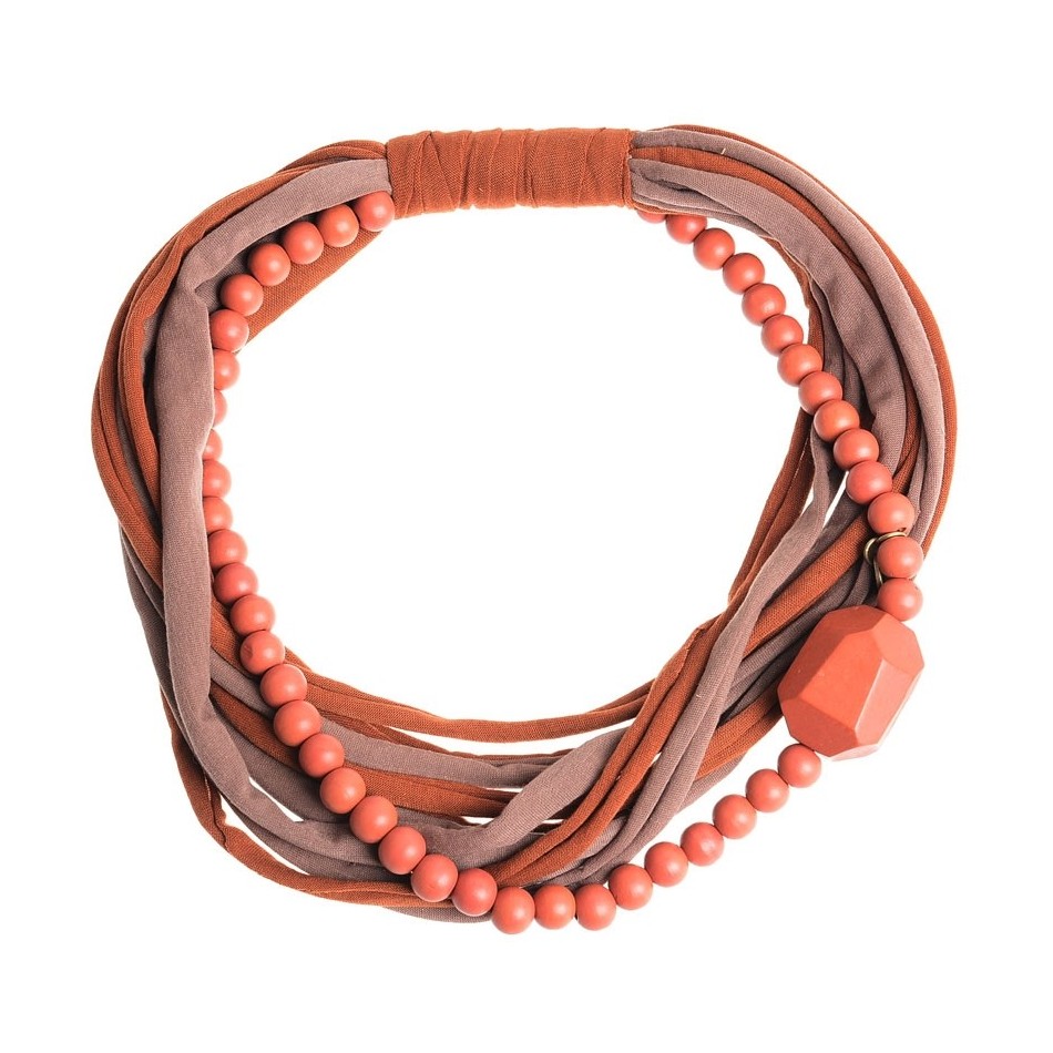 CHOKER WITH FABRIC AND WOOD STRIPS