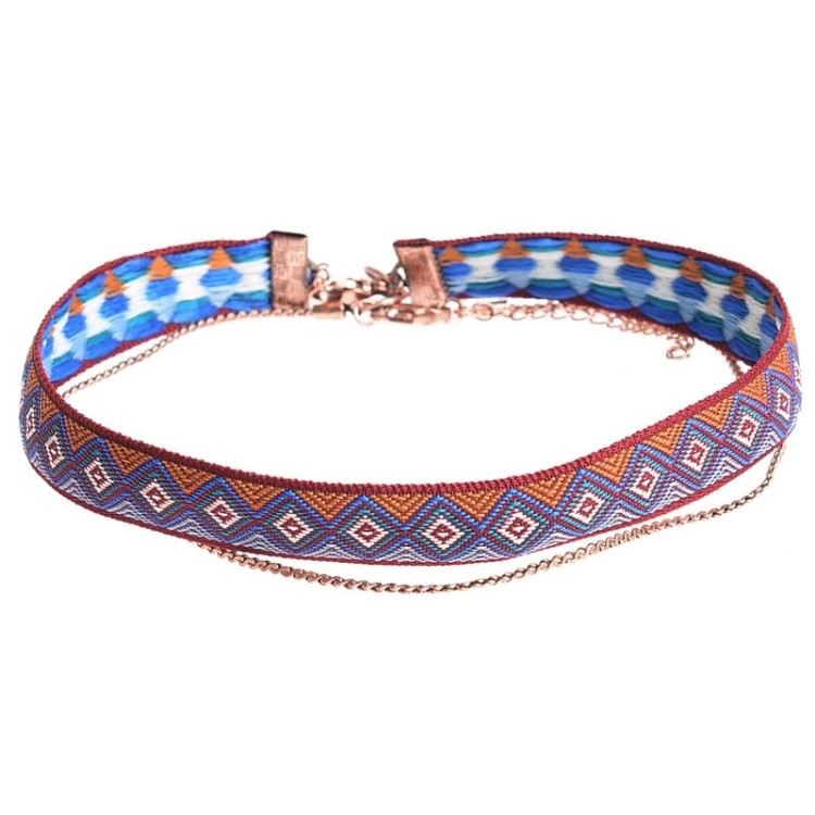 CHOKER SET 2 PIEZAS CADENA CINTA ETNICA