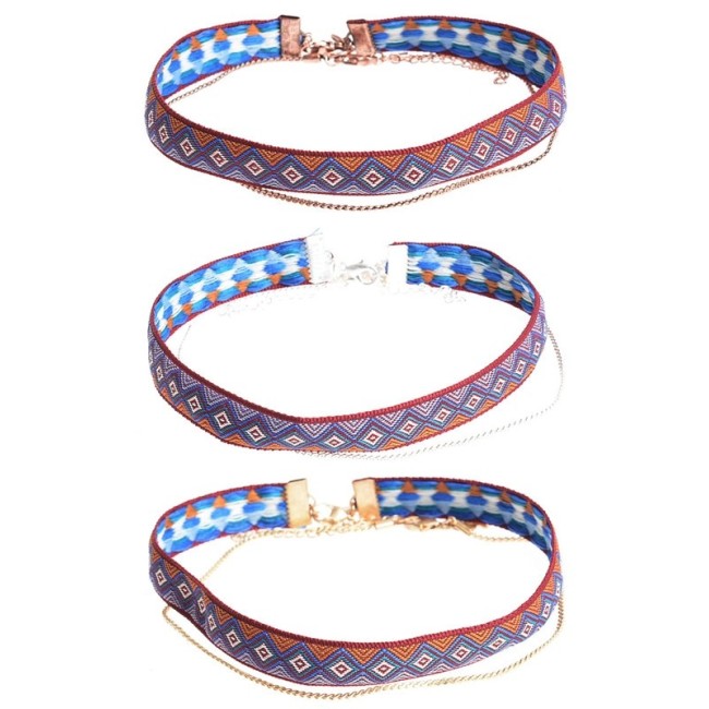 CHOKER SET 2 PIEZAS CADENA CINTA ETNICA