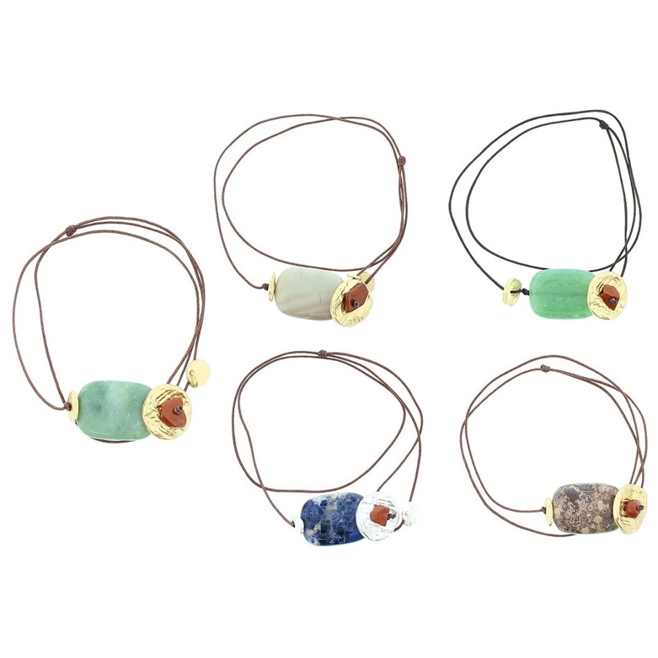 PULSERA GARGANTILLA AJUSTABLE CUENTAS METAL PIEDRAS