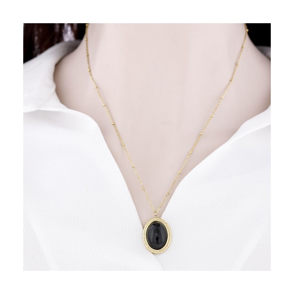 COLLAR ACERO COLGANTE PIEDRA 50CM