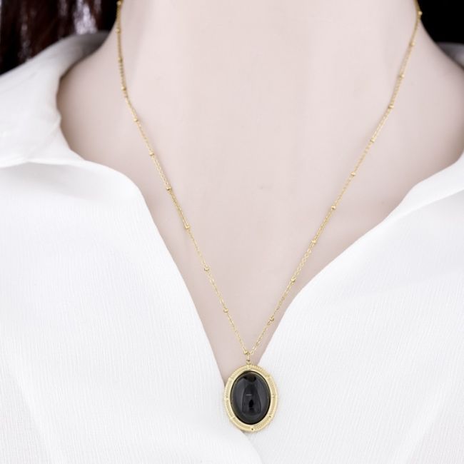 COLLAR ACERO COLGANTE PIEDRA 50CM
