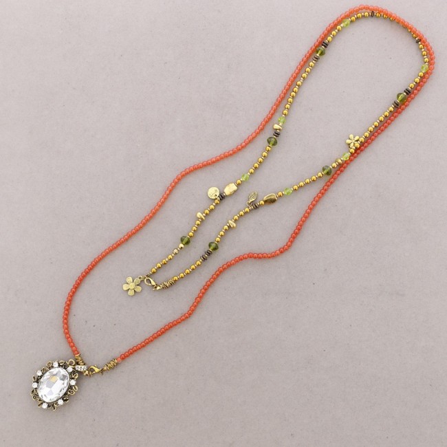 COLLAR LARGO CUENTAS METAL RESINA