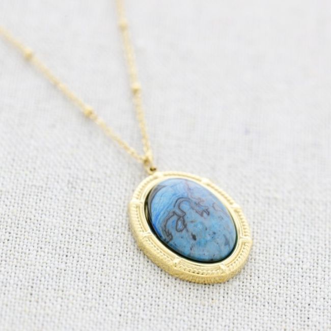 STONE PENDANT STEEL NECKLACE 50CM
