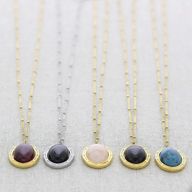STONE PENDANT STEEL NECKLACE 50CM