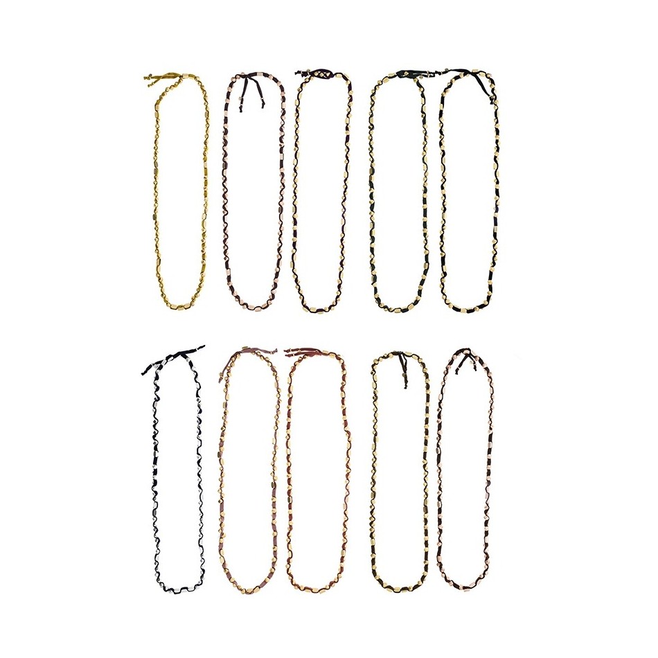 LONG TUBE NECKLACE WITH BOW AND IMITATION METAL BEADS