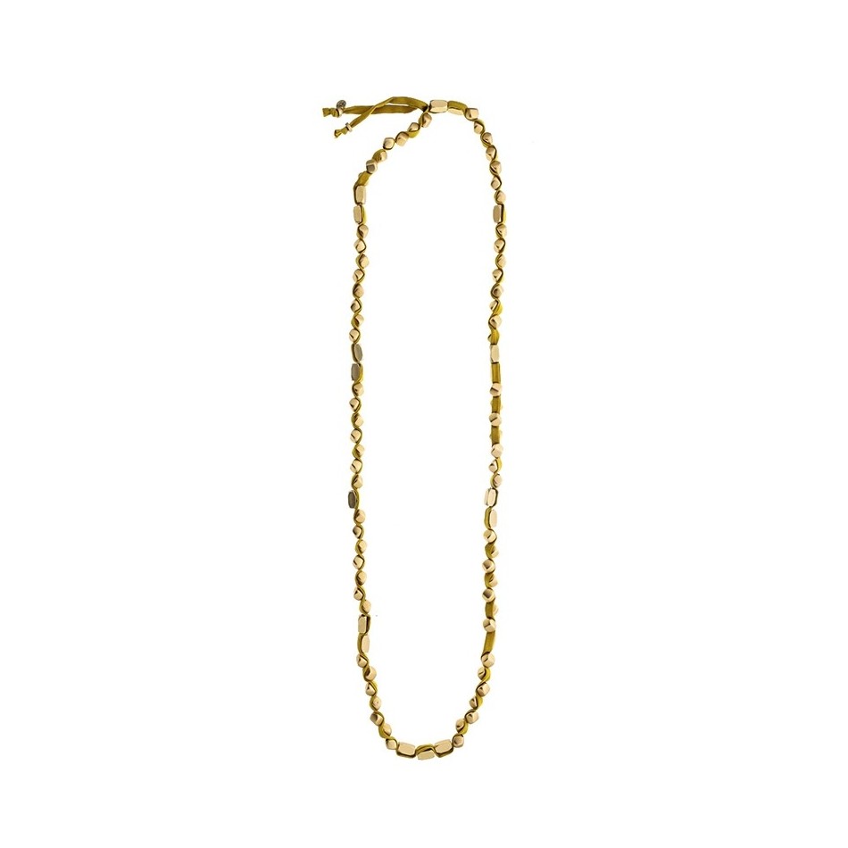LONG TUBE NECKLACE WITH BOW AND IMITATION METAL BEADS