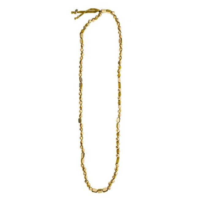 LONG TUBE NECKLACE WITH BOW AND IMITATION METAL BEADS