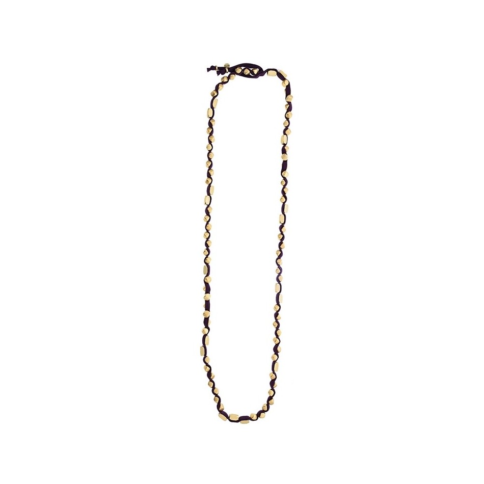 LONG TUBE NECKLACE WITH BOW AND IMITATION METAL BEADS