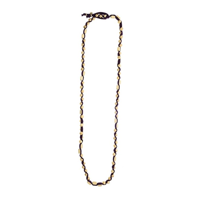 LONG TUBE NECKLACE WITH BOW AND IMITATION METAL BEADS
