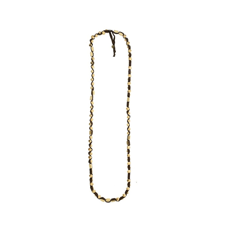 LONG TUBE NECKLACE WITH BOW AND IMITATION METAL BEADS