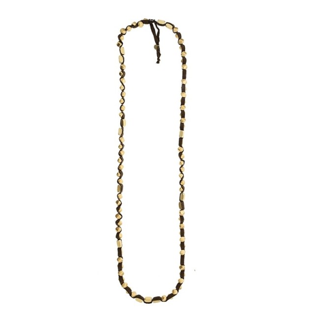 LONG TUBE NECKLACE WITH BOW AND IMITATION METAL BEADS