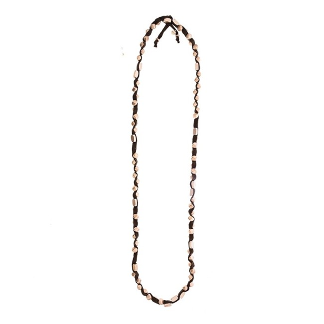 LONG TUBE NECKLACE WITH BOW AND IMITATION METAL BEADS