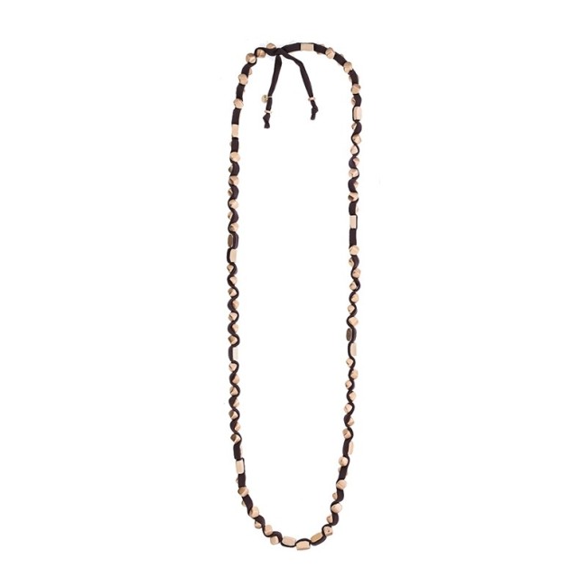 LONG TUBE NECKLACE WITH BOW AND IMITATION METAL BEADS