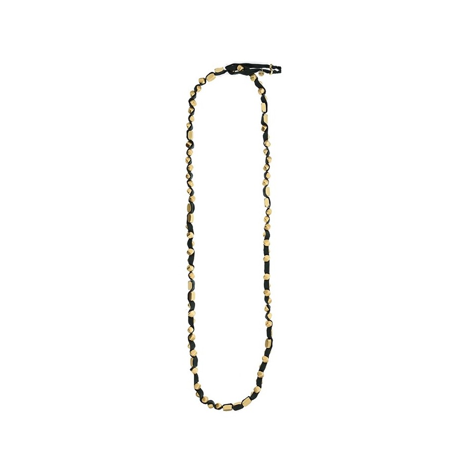 LONG TUBE NECKLACE WITH BOW AND IMITATION METAL BEADS