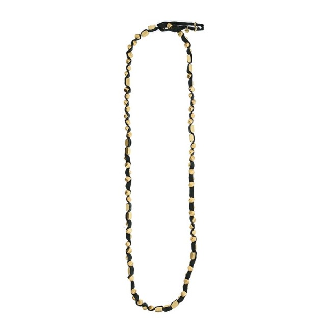 LONG TUBE NECKLACE WITH BOW AND IMITATION METAL BEADS