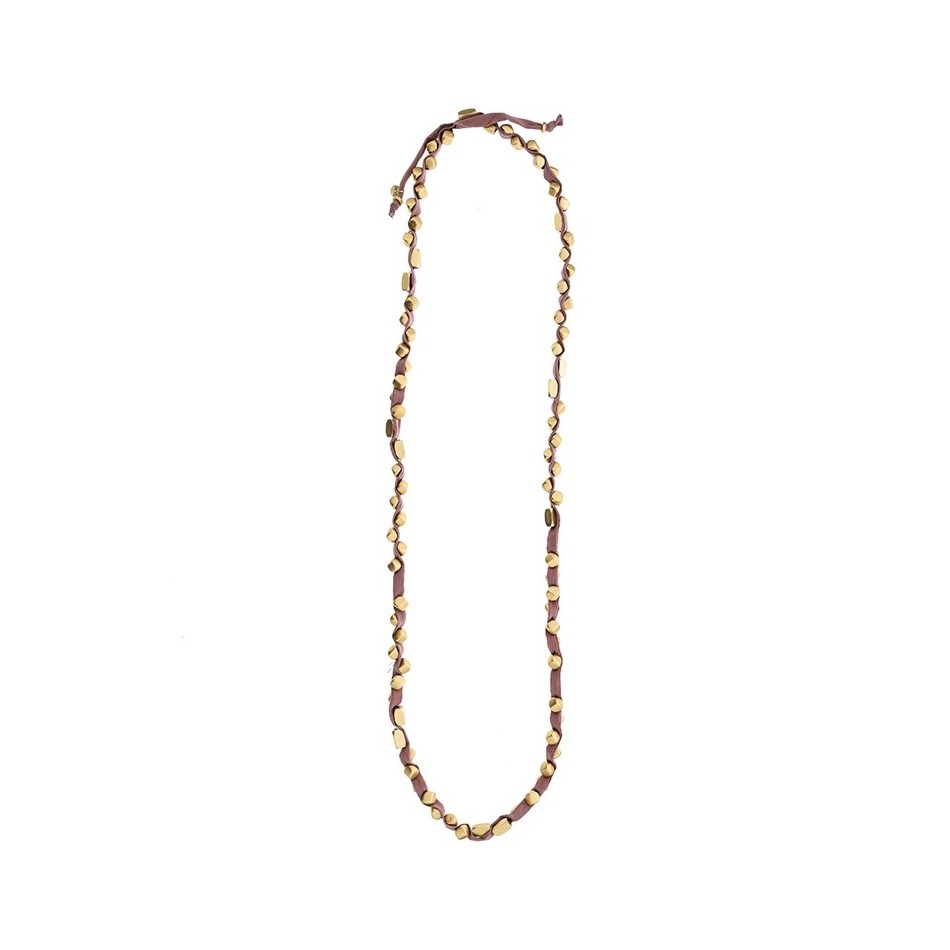 LONG TUBE NECKLACE WITH BOW AND IMITATION METAL BEADS