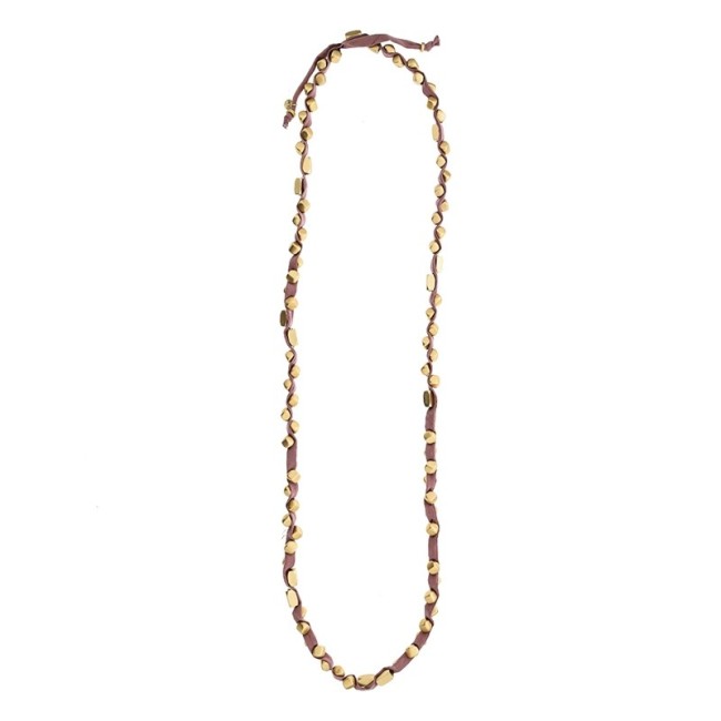 LONG TUBE NECKLACE WITH BOW AND IMITATION METAL BEADS