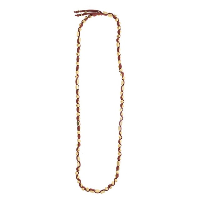 LONG TUBE NECKLACE WITH BOW AND IMITATION METAL BEADS