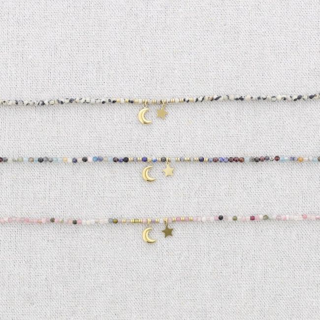 STEEL NECKLACE WITH STONES AND STAR AND MOON PENDANT