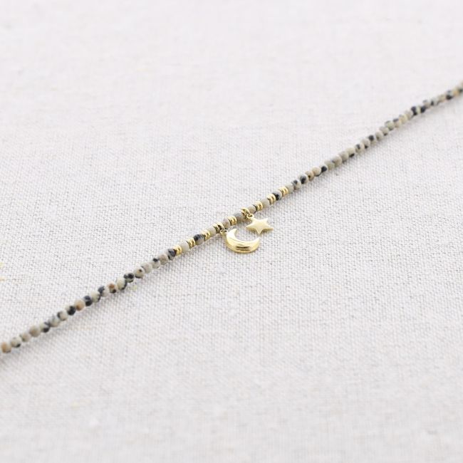 STEEL NECKLACE WITH STONES AND STAR AND MOON PENDANT