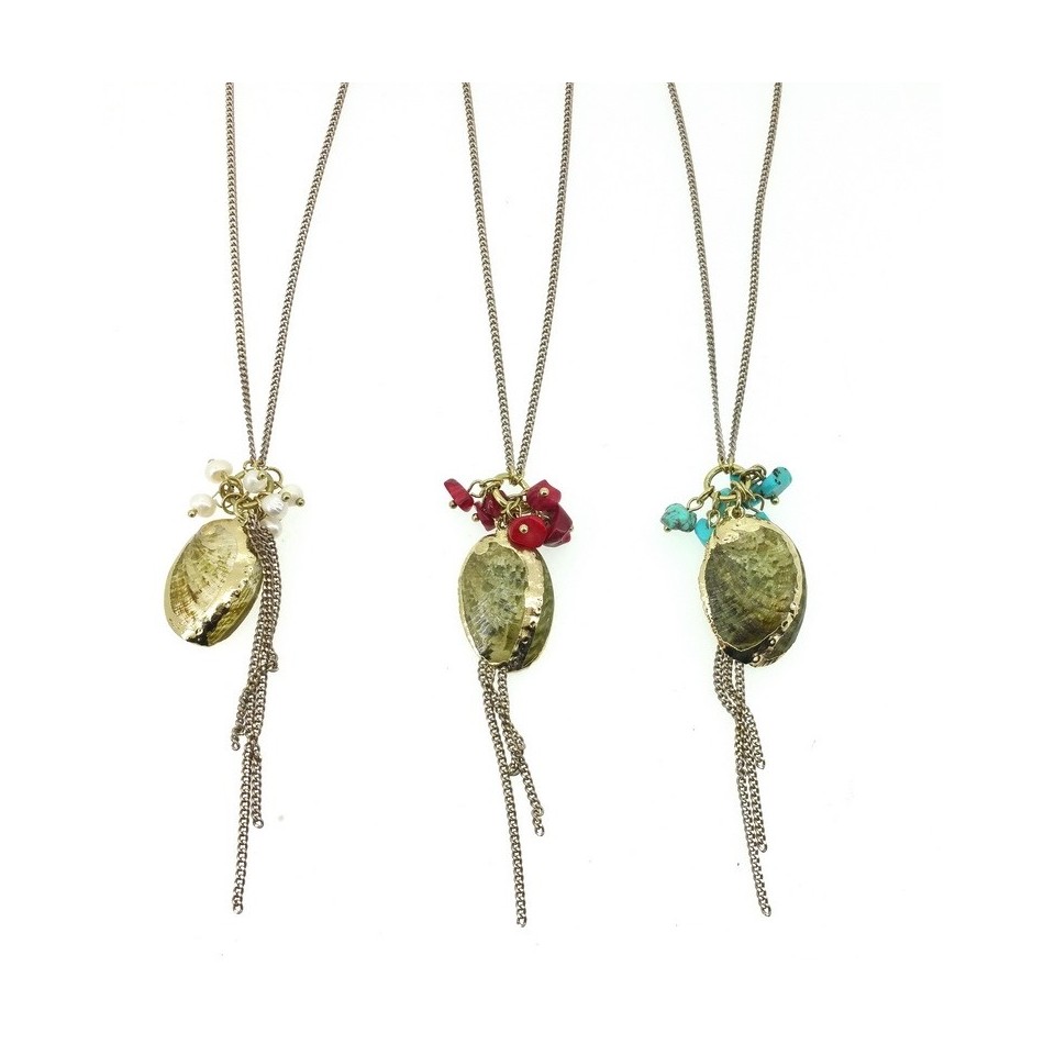 LONG METAL SHELL PENDANT NECKLACE