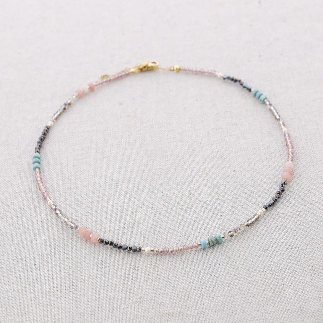 STEEL SHORT NECKLACE CRYSTALS STONES