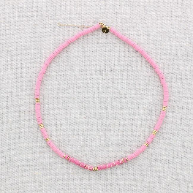 STEEL NECKLACE WITH FIMO BEADS AND STONES