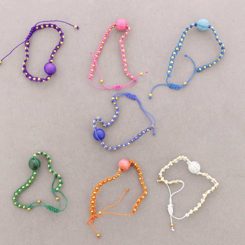 KNOTTED BRACELET WITH METAL BEADS AND STONES