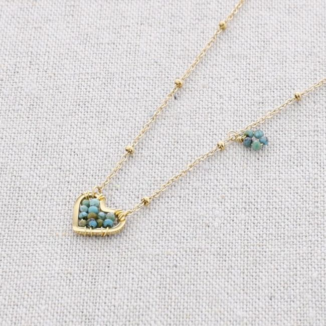 STONE HEART PENDANT STEEL SHORT NECKLACE