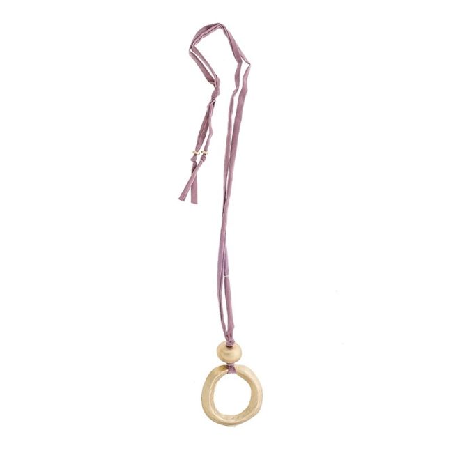 LONG TUBE NECKLACE WITH METAL RING PENDANT