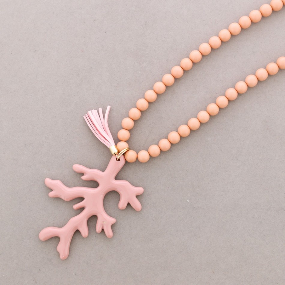 LONG CORAL NECKLACE WITH RESIN PENDANT