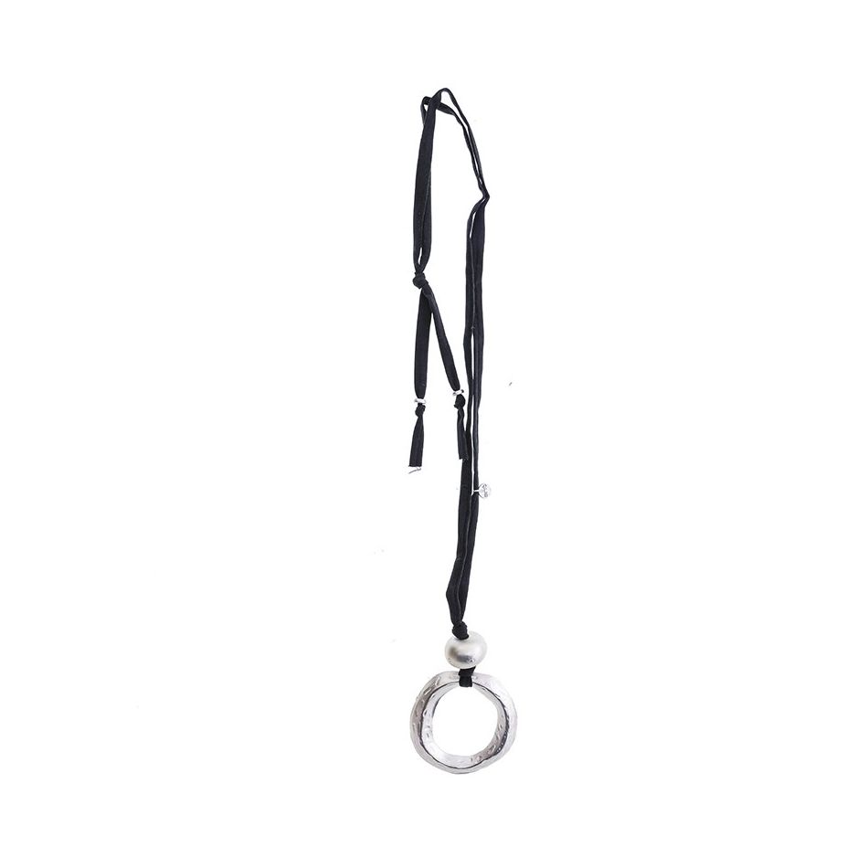 COLLAR LARGO TUBO LAZO COLGANTE ANILLA METAL
