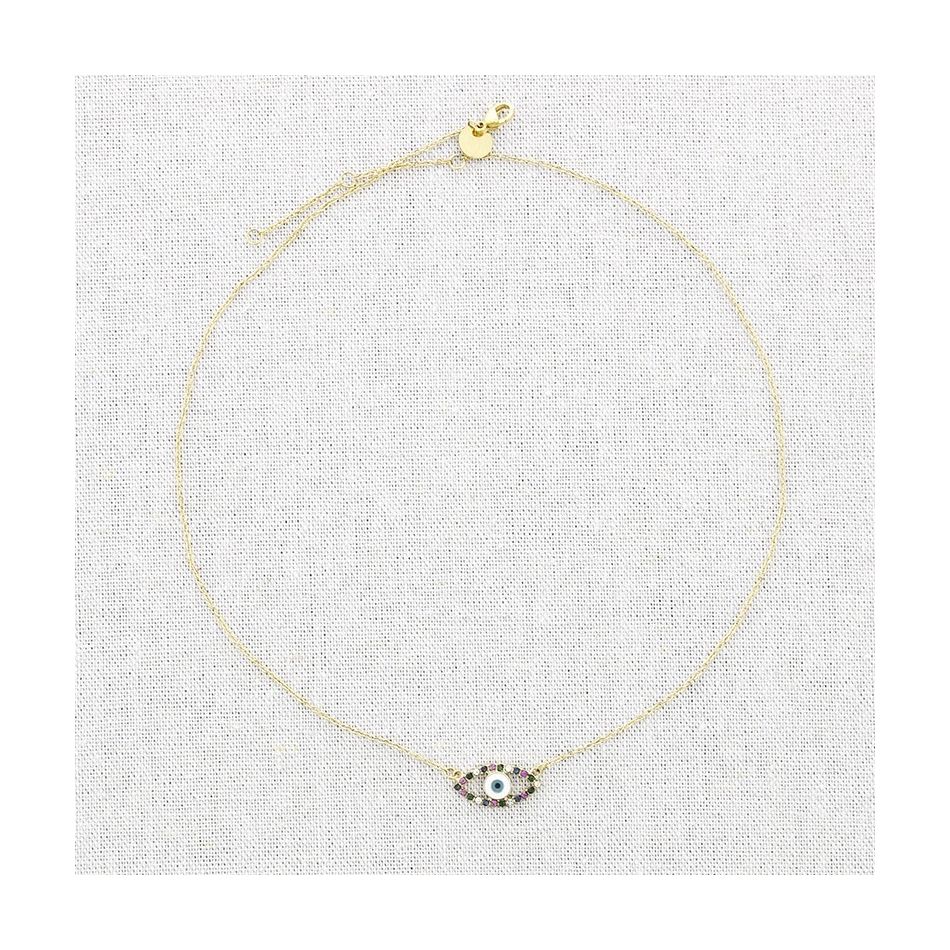 STEEL NECKLACE WITH TURKISH EYE AND STONE PENDANT