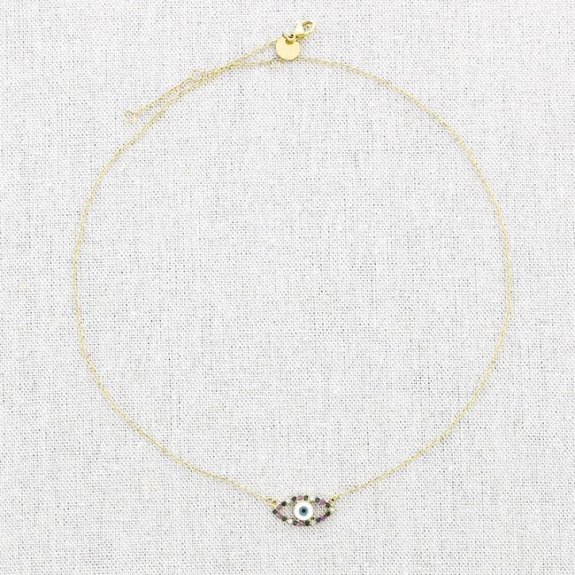 STEEL NECKLACE WITH TURKISH EYE AND STONE PENDANT